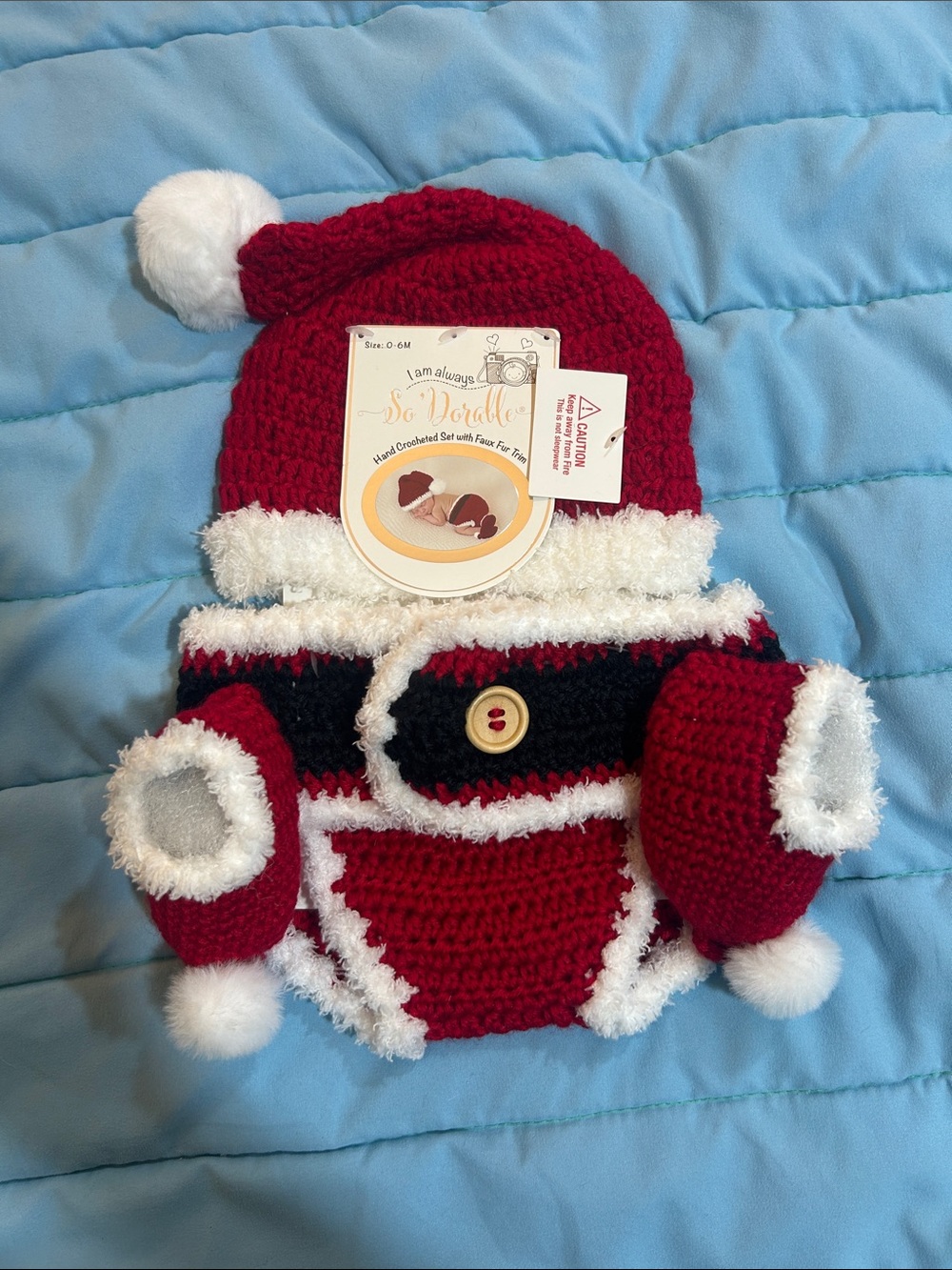 Red Santa Crochet Baby Hat & Diaper Cover Set